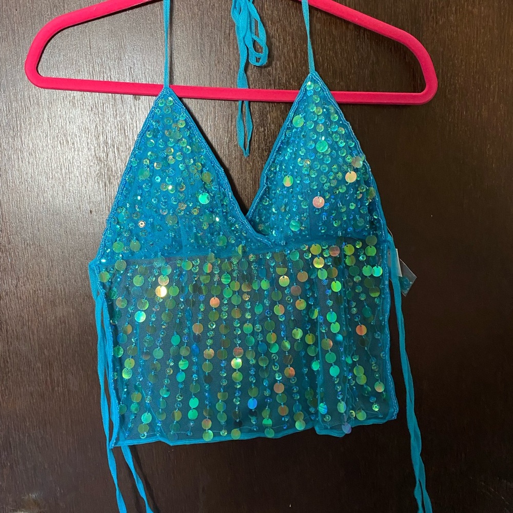 sequin tie top